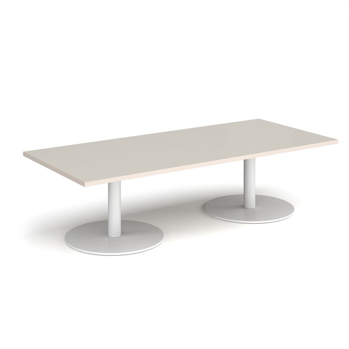 Monza rectangular coffee table with flat round white bases 1800mm x 800mm -  Light Grey - view 1
