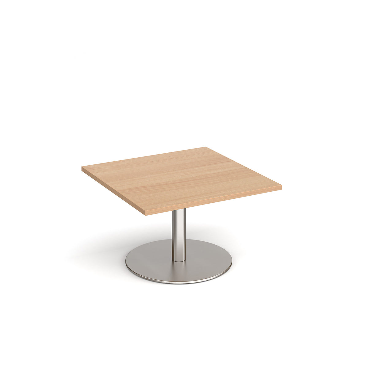 Monza square coffee table with flat round brushed steel base 800mm - Beech - view 1