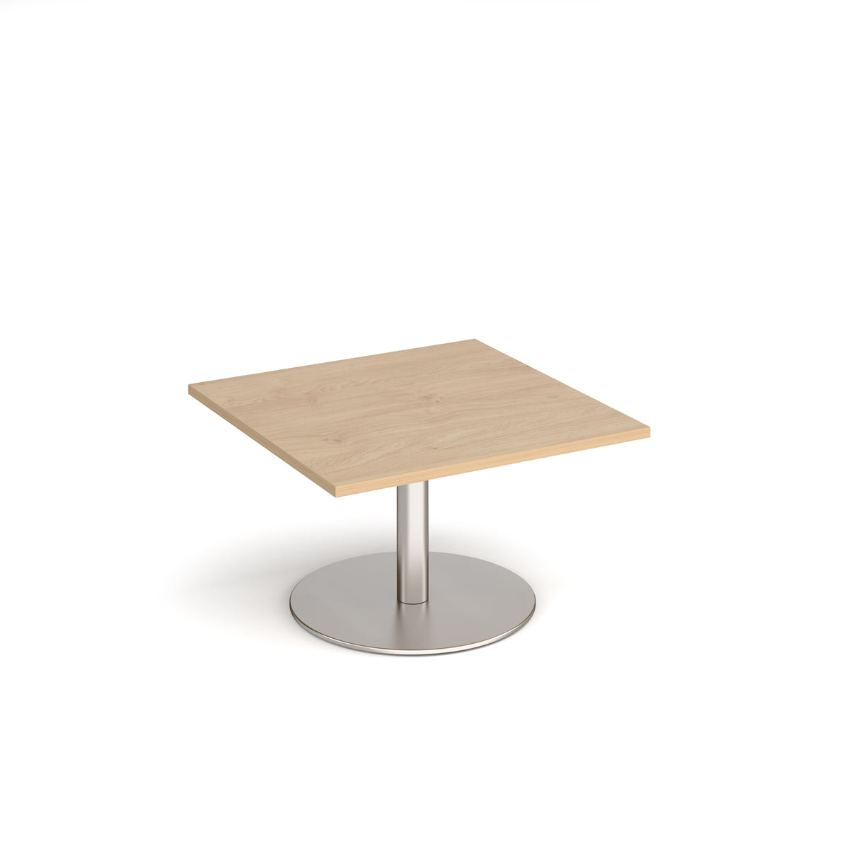 Monza square coffee table with flat round brushed steel base 800mm - Kendal oak - view 1