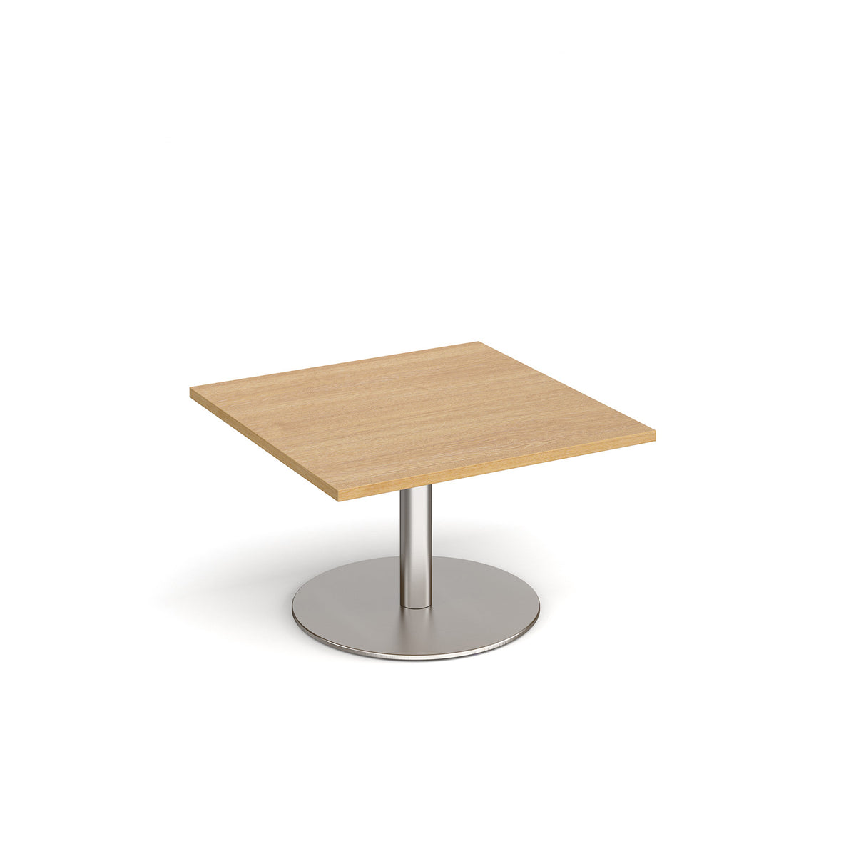 Monza square coffee table with flat round brushed steel base 800mm - oak - view 1