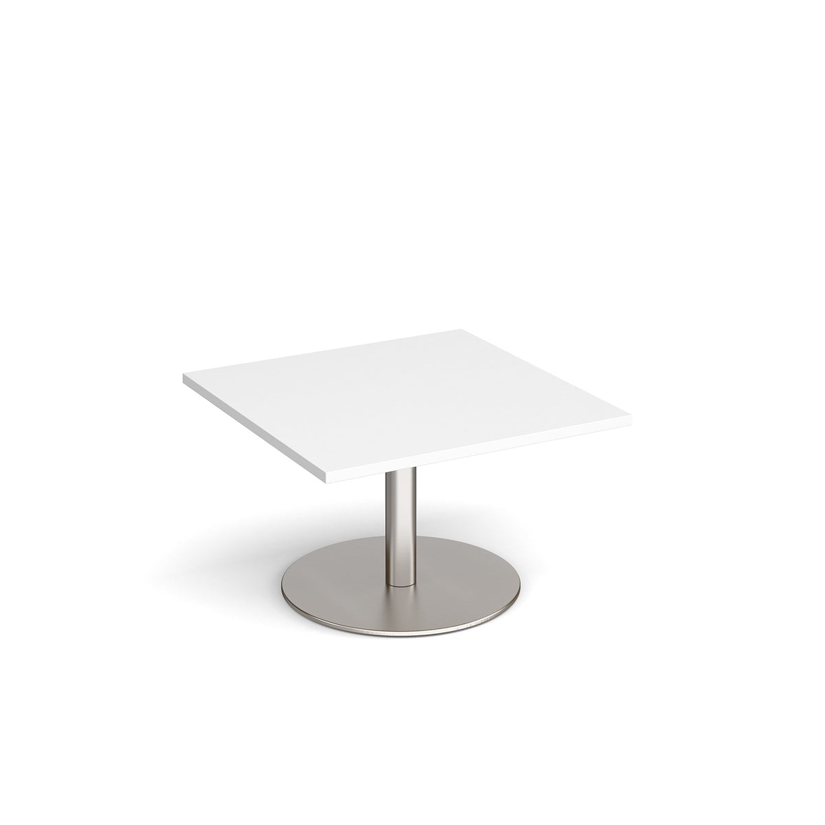 Monza square coffee table with flat round brushed steel base 800mm - white - view 1