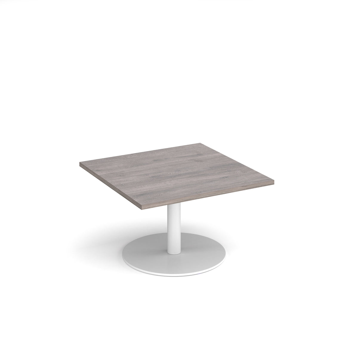 Monza square coffee table with flat round white base 800mm - Grey Oak - view 1