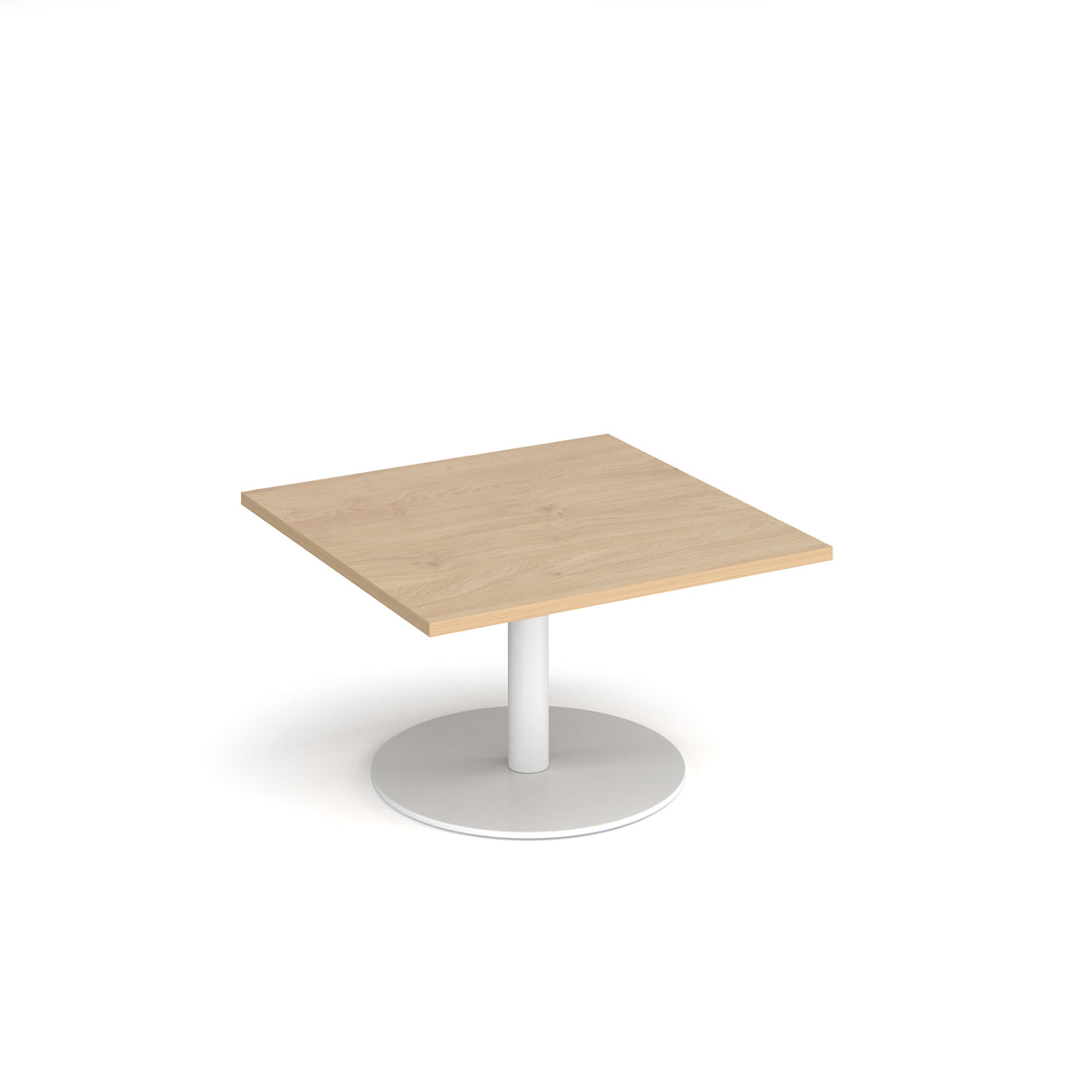 Monza square coffee table with flat round white base 800mm - Kendal oak - view 1