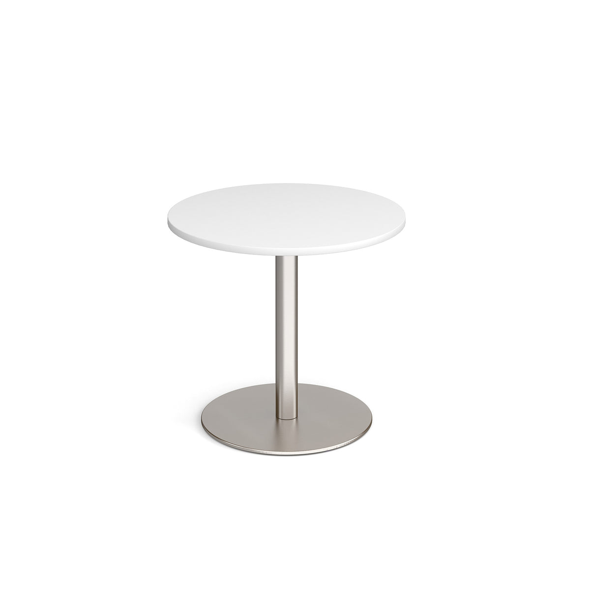Monza circular dining table with flat round brushed steel base 800mm - white - view 1