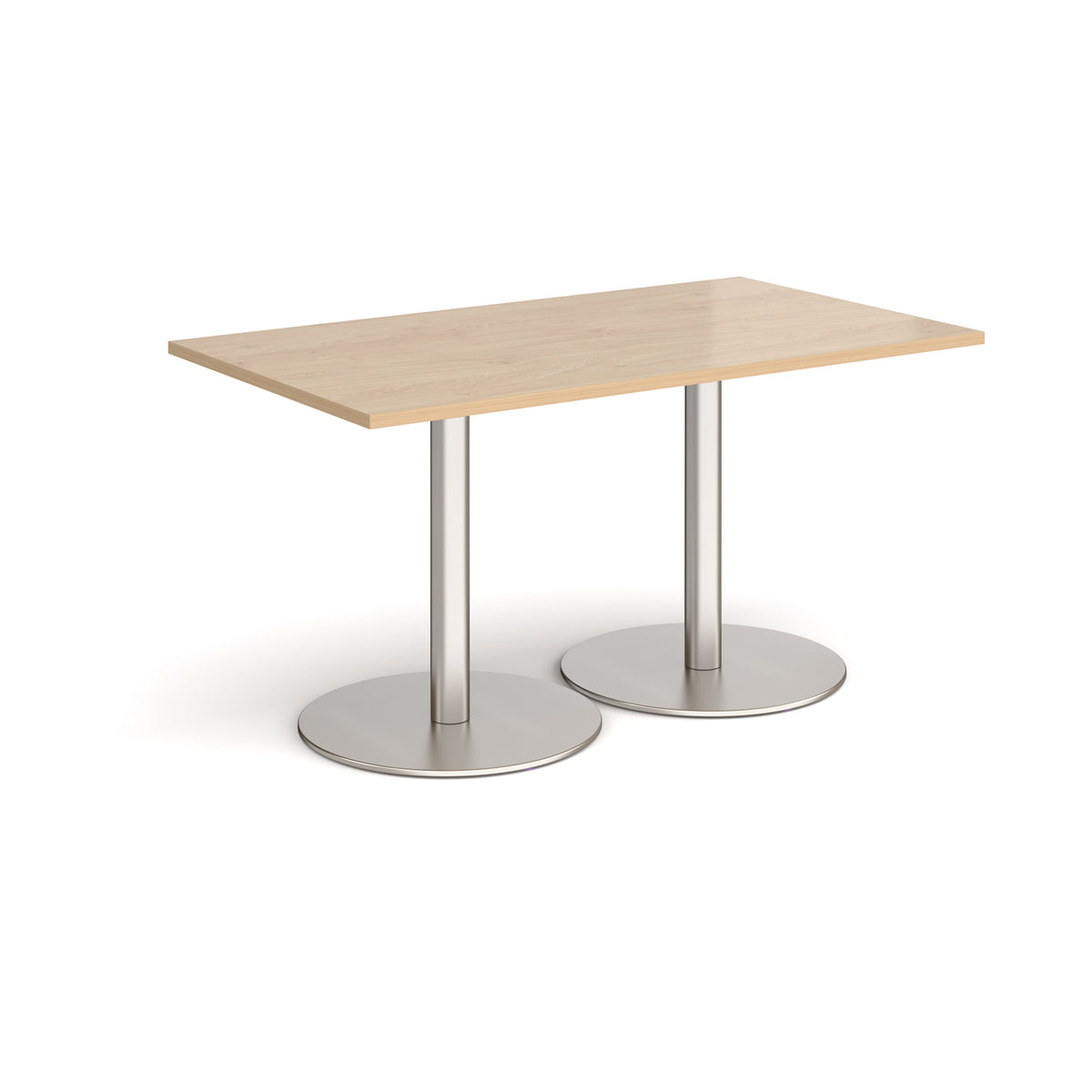 Monza rectangular dining table with flat round brushed steel bases 1400mm x 800mm - Kendal oak - view 1