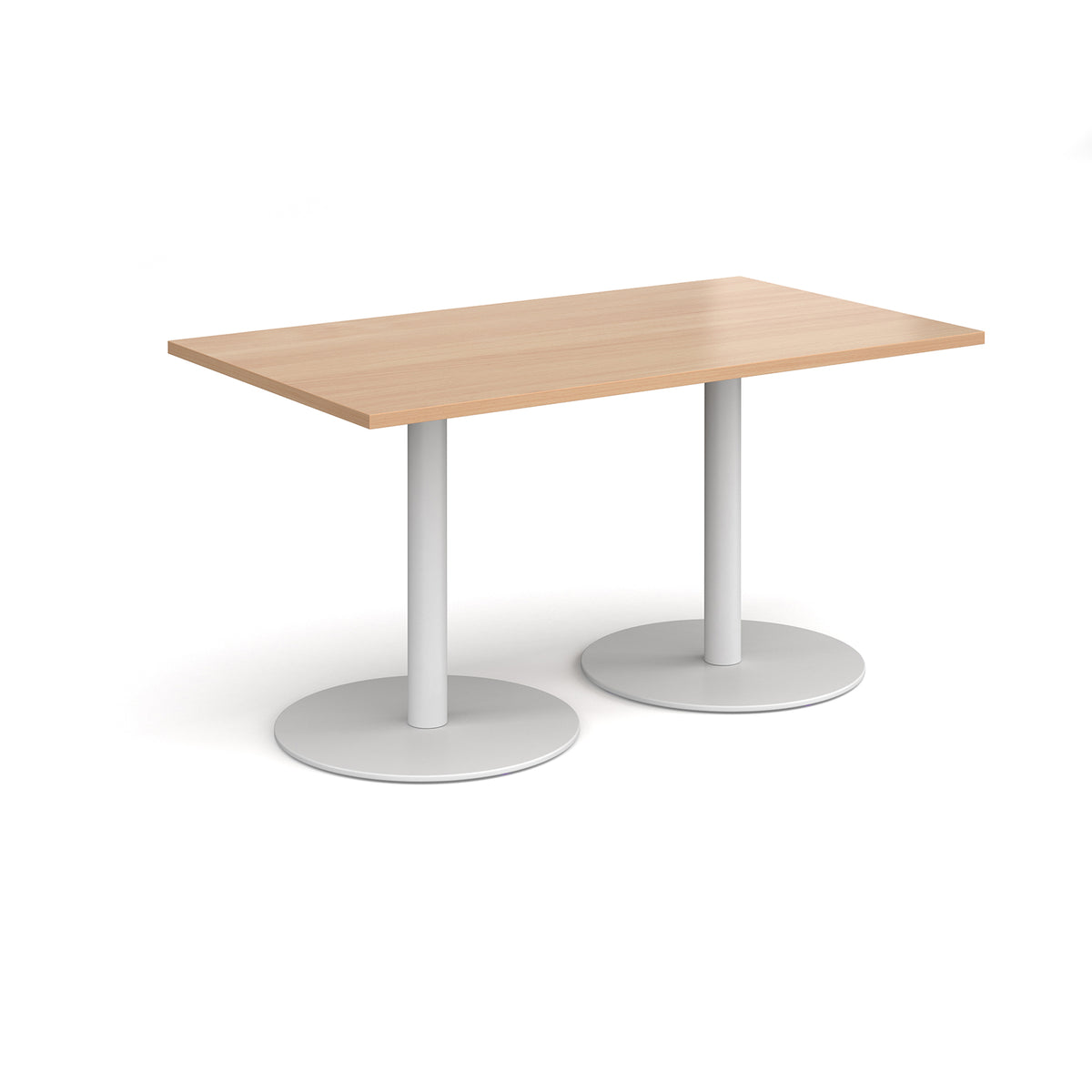 Monza rectangular dining table with flat round white bases 1400mm x 800mm - Beech - view 1