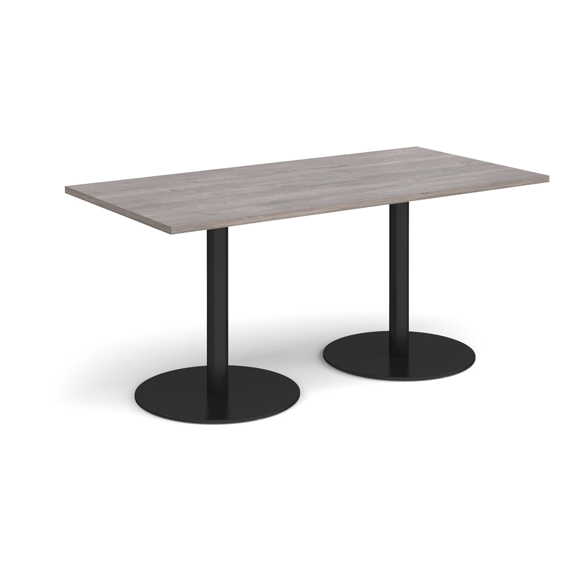Monza rectangular dining table with flat round black bases 1600mm x 800mm - Grey Oak - view 1