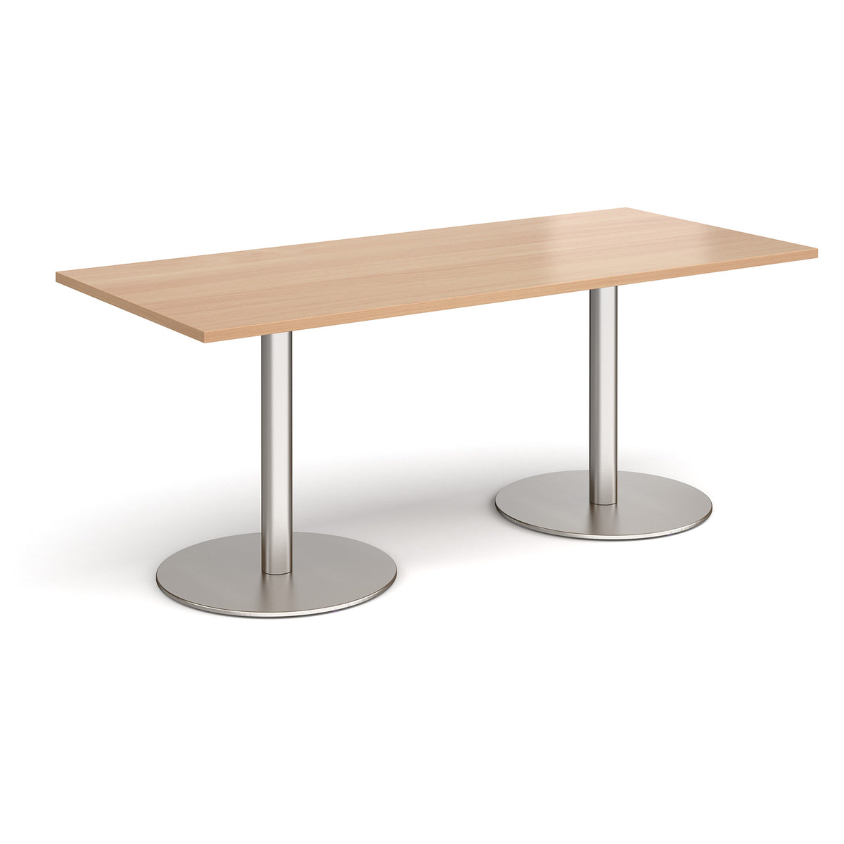 Monza rectangular dining table with flat round brushed steel bases 1800mm x 800mm - Beech - view 1
