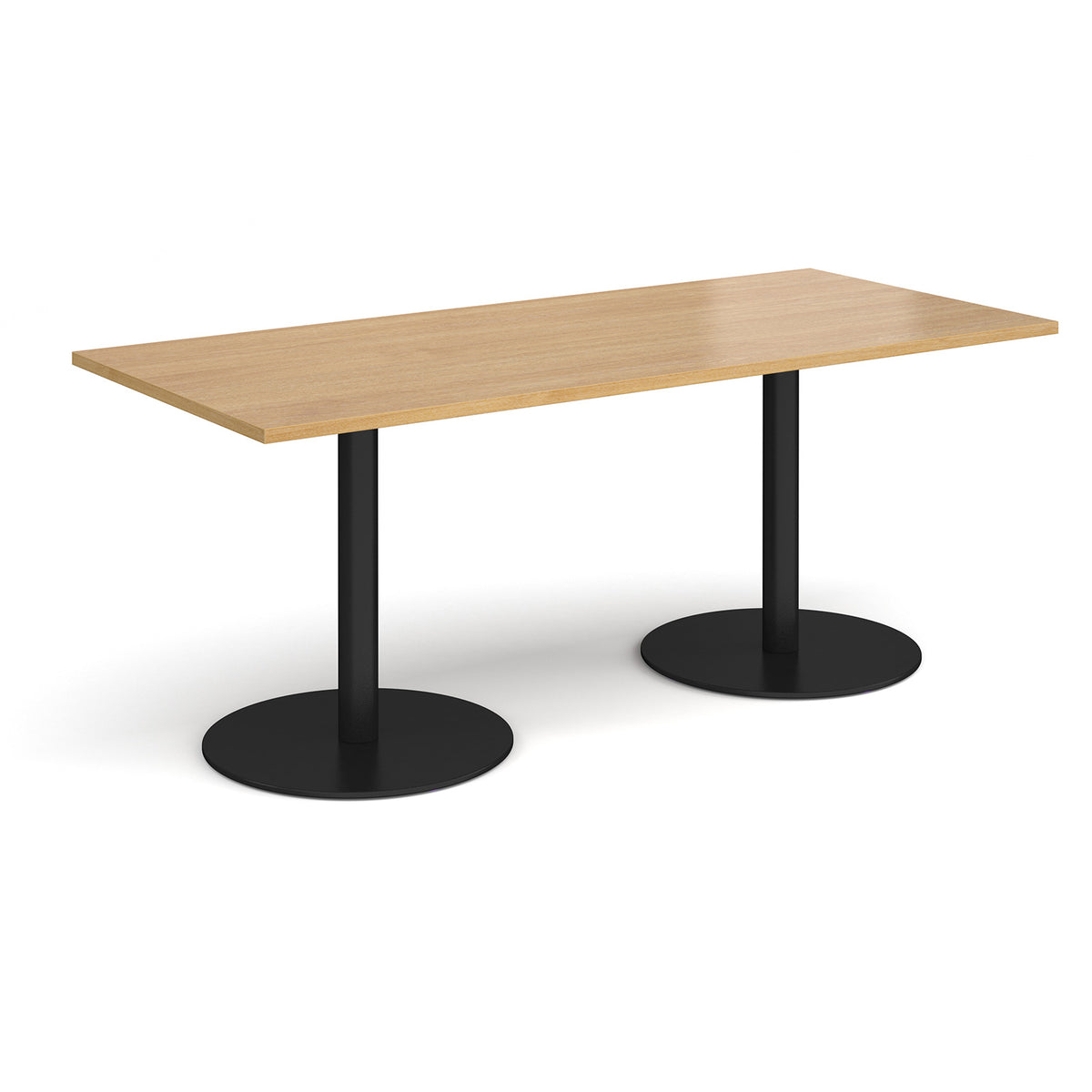 Monza rectangular dining table with flat round black bases 1800mm x 800mm - oak - view 1
