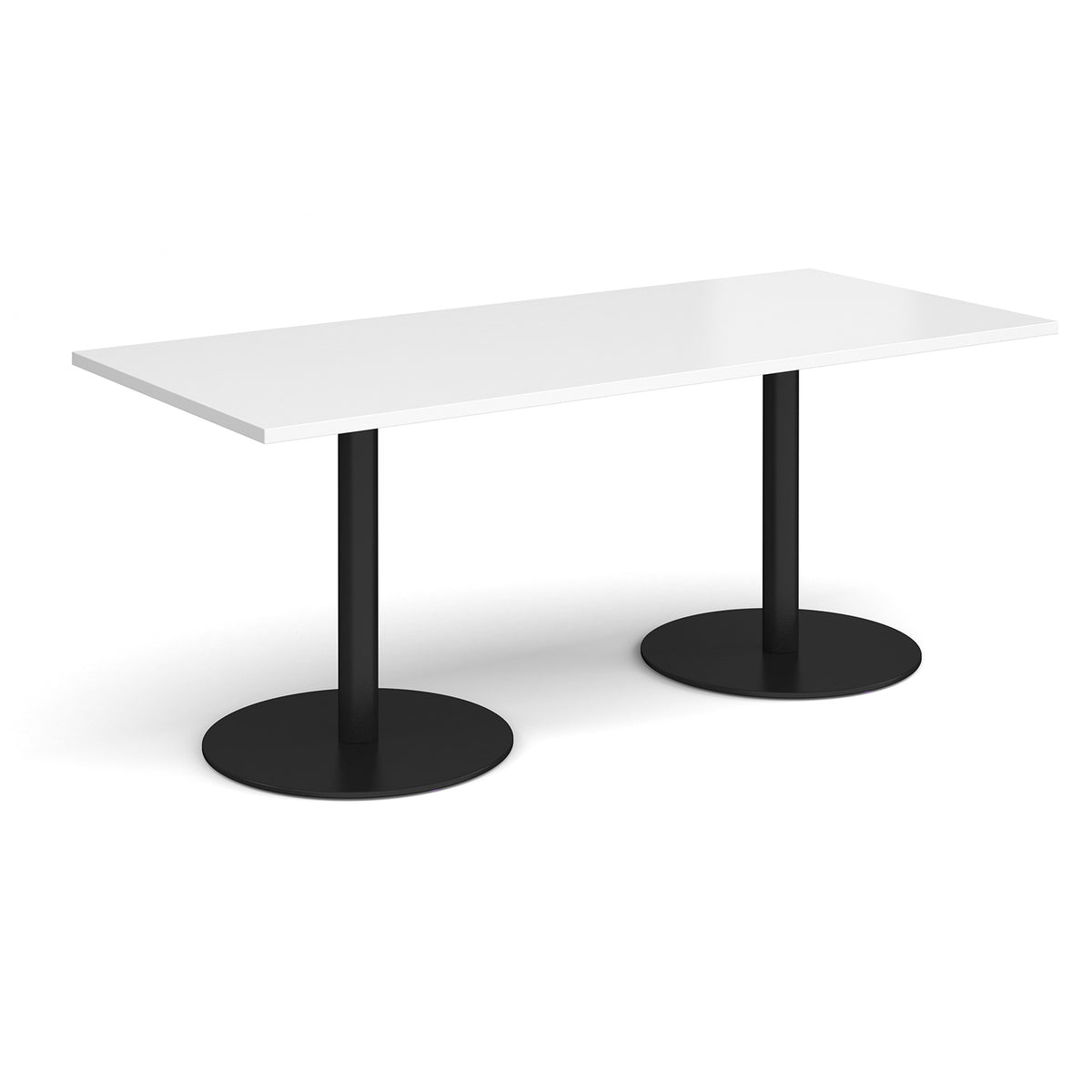 Monza rectangular dining table with flat round black bases 1800mm x 800mm - white - view 1