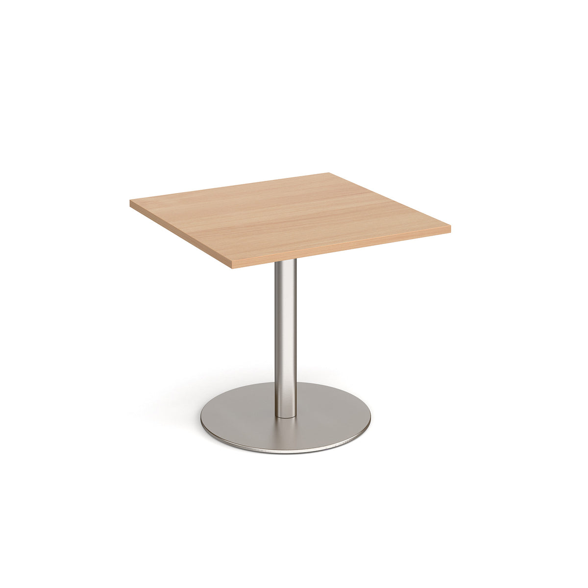 Monza square dining table with flat round brushed steel base 800mm - Beech - view 1
