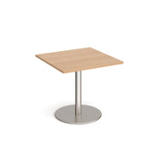 Monza square dining table with flat round brushed steel base 800mm - Beech - view 1