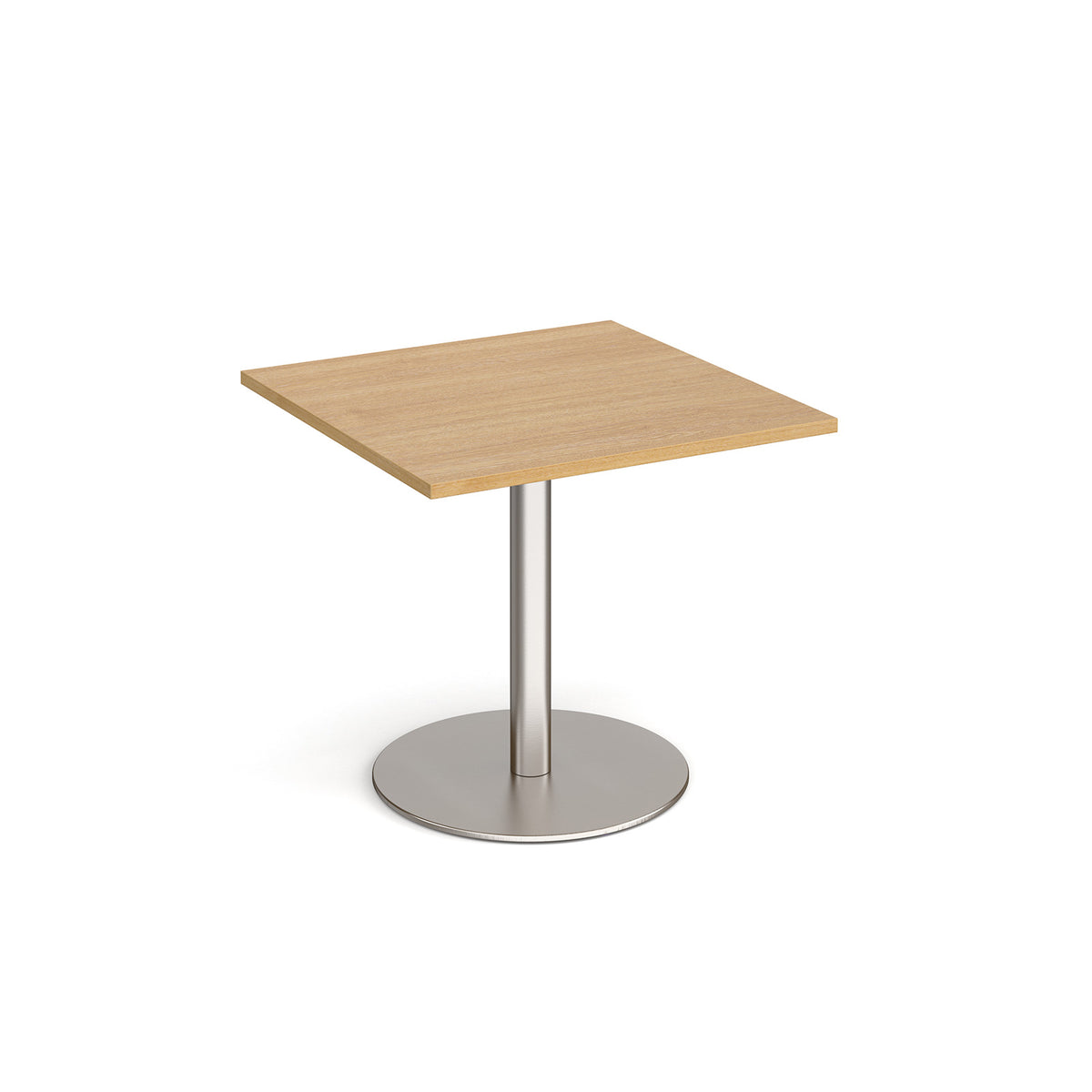 Monza square dining table with flat round brushed steel base 800mm - oak - view 1