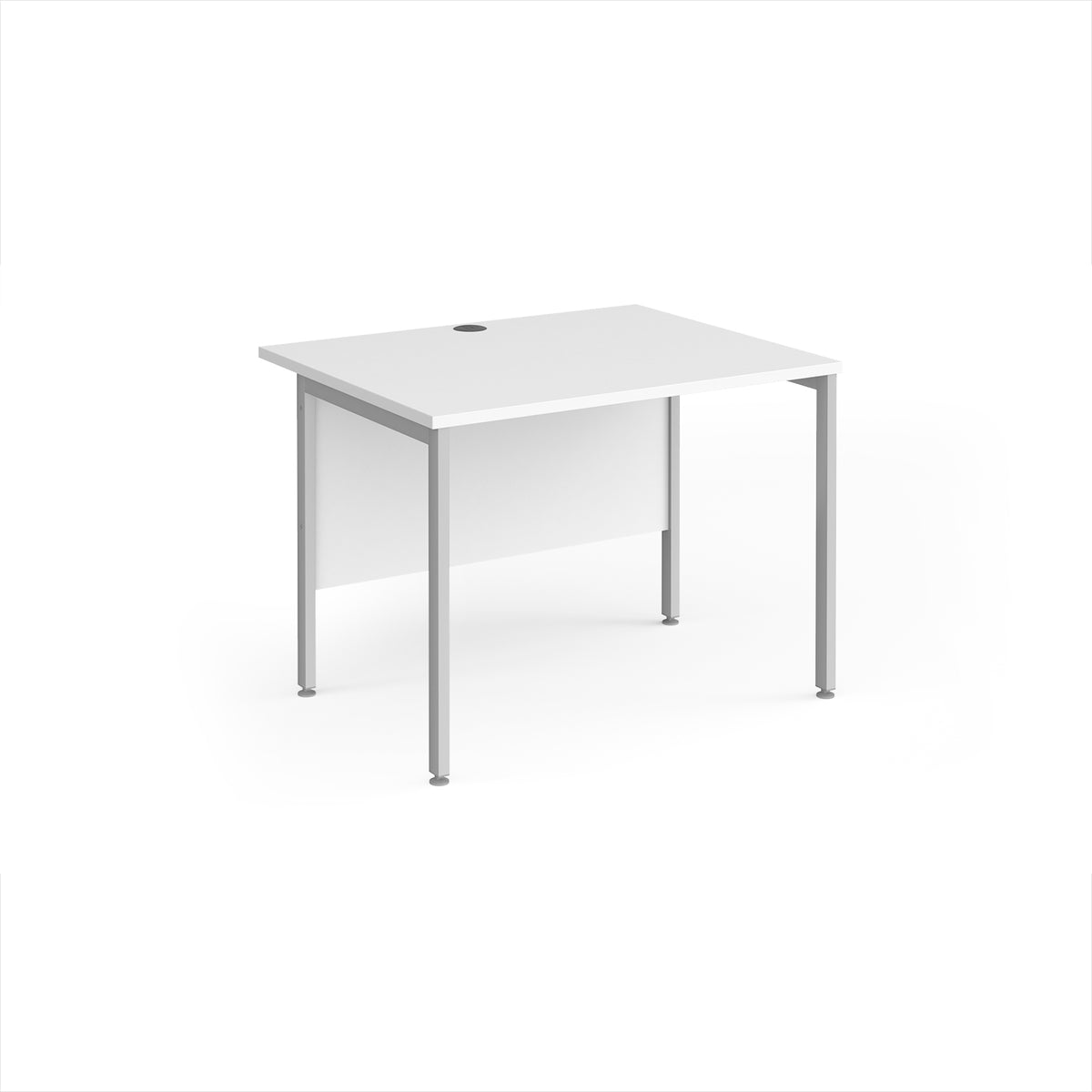 Maestro 25 straight desk 1000mm x 800mm - silver H-frame leg, White Top - view 1