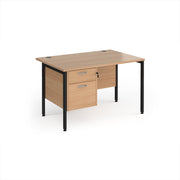 Maestro 25 straight desk 1200mm x 800mm with 2 drawer pedestal - black H-frame leg, Beech top - view 1