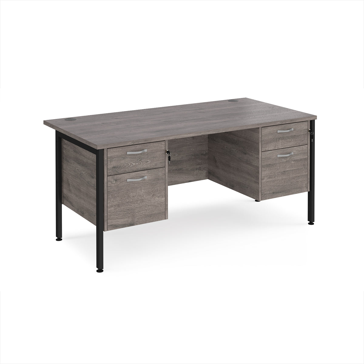 Maestro 25 straight desk 1600mm x 800mm with two x 2 drawer pedestals - black H-frame leg, Grey Oak Top - view 1