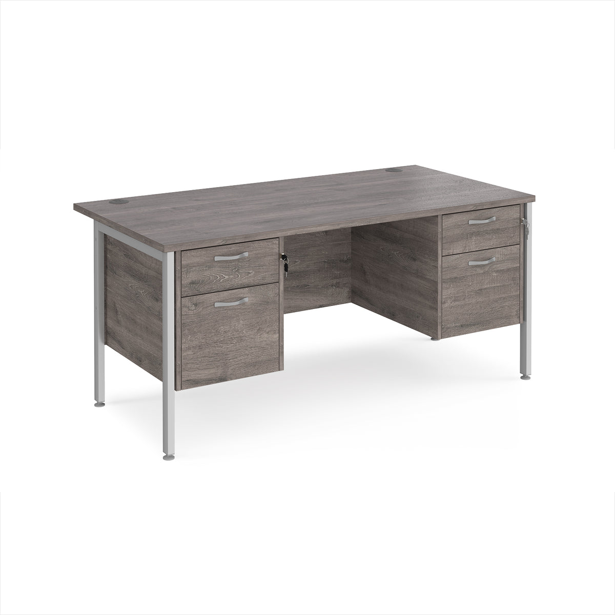 Maestro 25 straight desk 1600mm x 800mm with two x 2 drawer pedestals - silver H-frame leg, Grey Oak Top - view 1