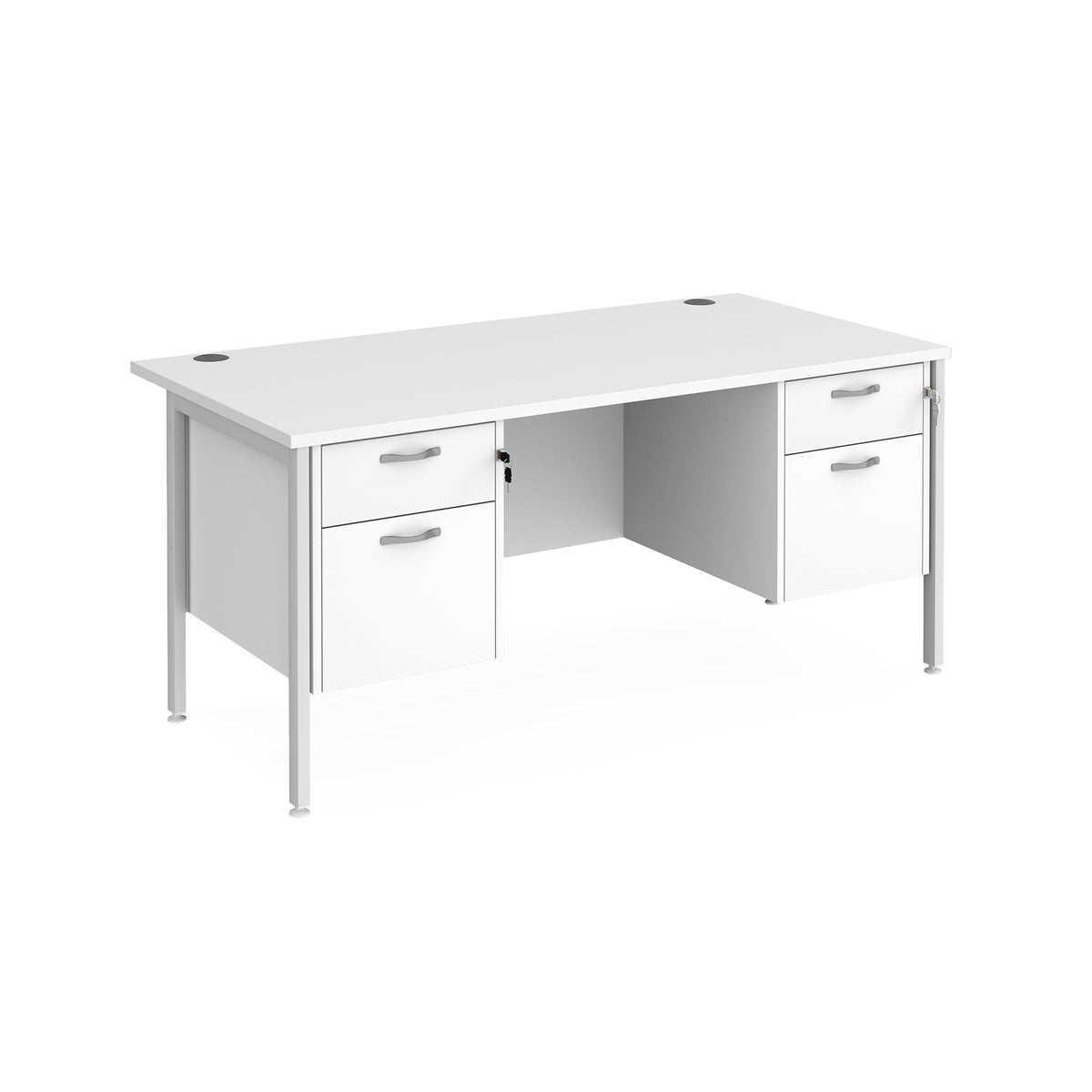 Maestro 25 straight desk 1600mm x 800mm with two x 2 drawer pedestals - white H-frame leg, White Top - view 1