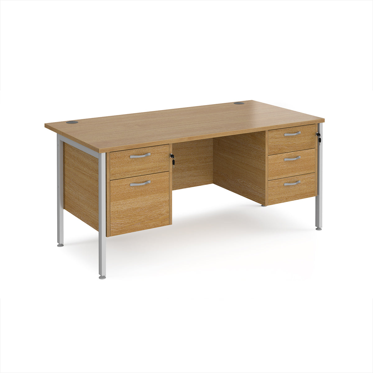 Maestro 25 straight desk 1600mm x 800mm with 2 and 3 drawer pedestals - silver H-frame leg, Oak Top - view 1