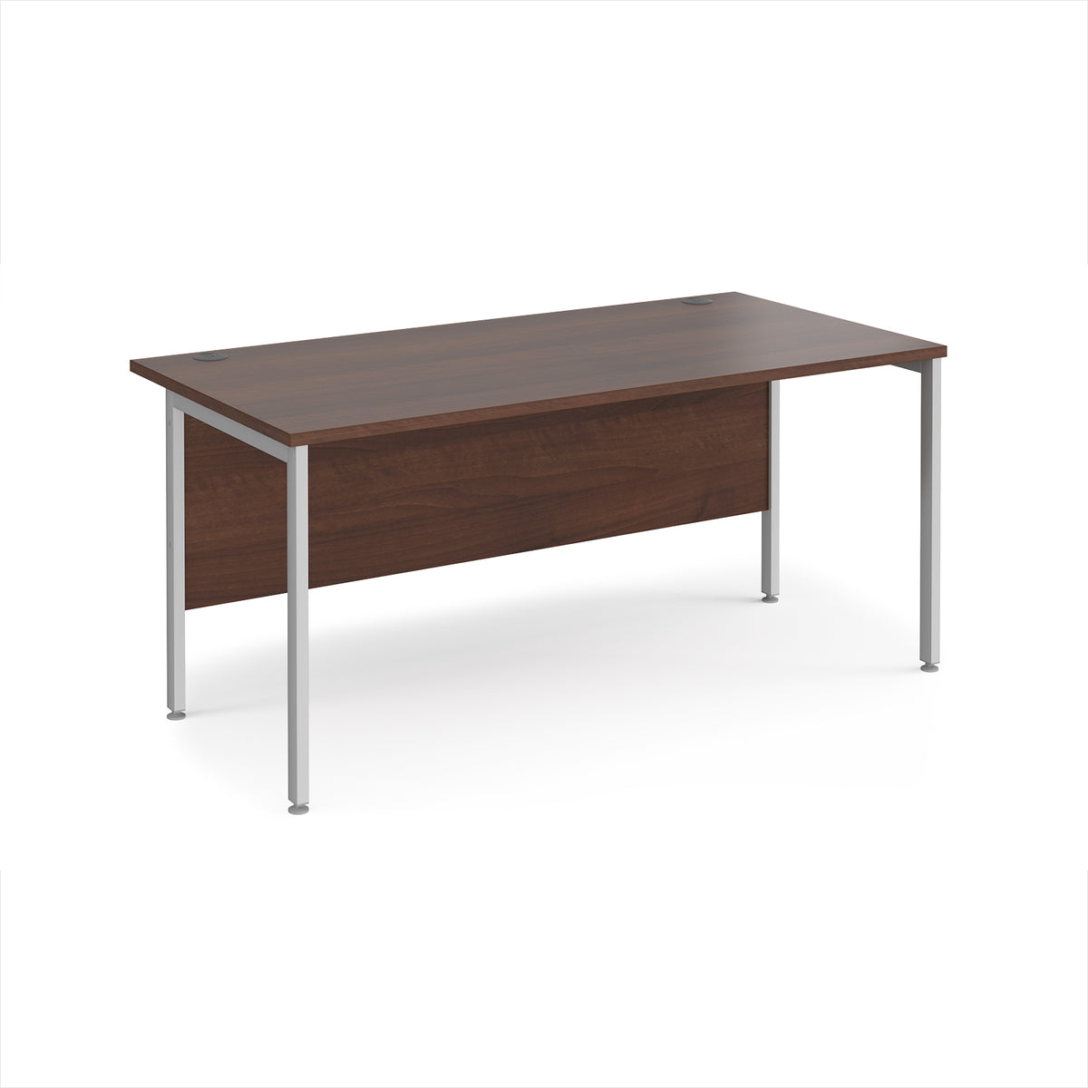 Maestro 25 straight desk 1600mm x 800mm - silver H-frame leg, Walnut top - view 1