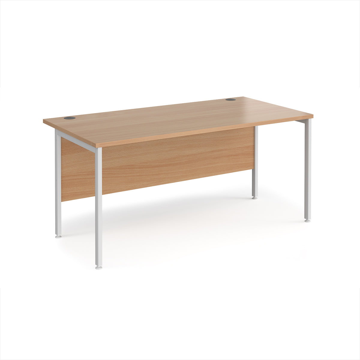 Maestro 25 straight desk 1600mm x 800mm - white H-frame leg, Beech top - view 1