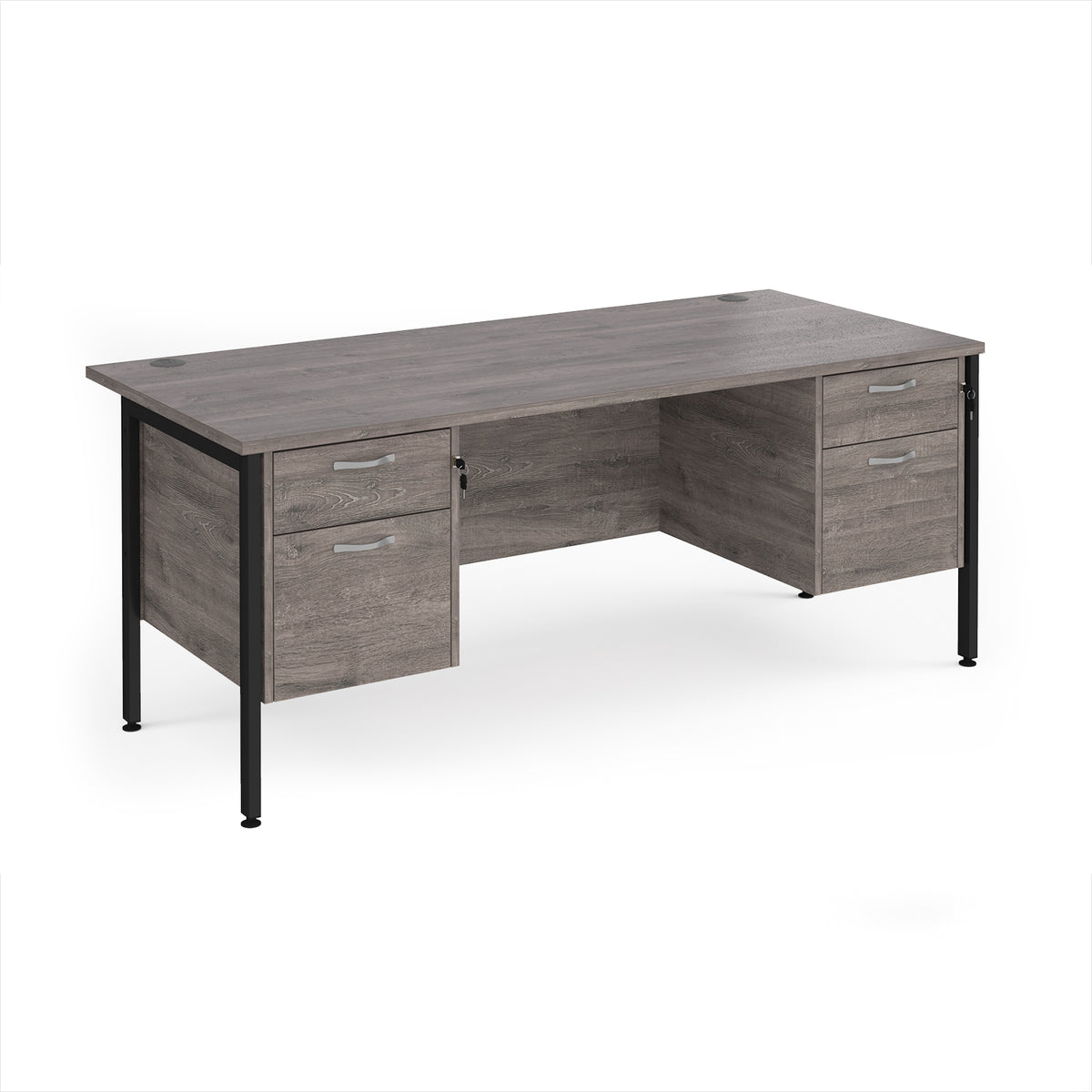 Maestro 25 straight desk 1800mm x 800mm with two x 2 drawer pedestals - black H-frame leg, Grey Oak Top - view 1