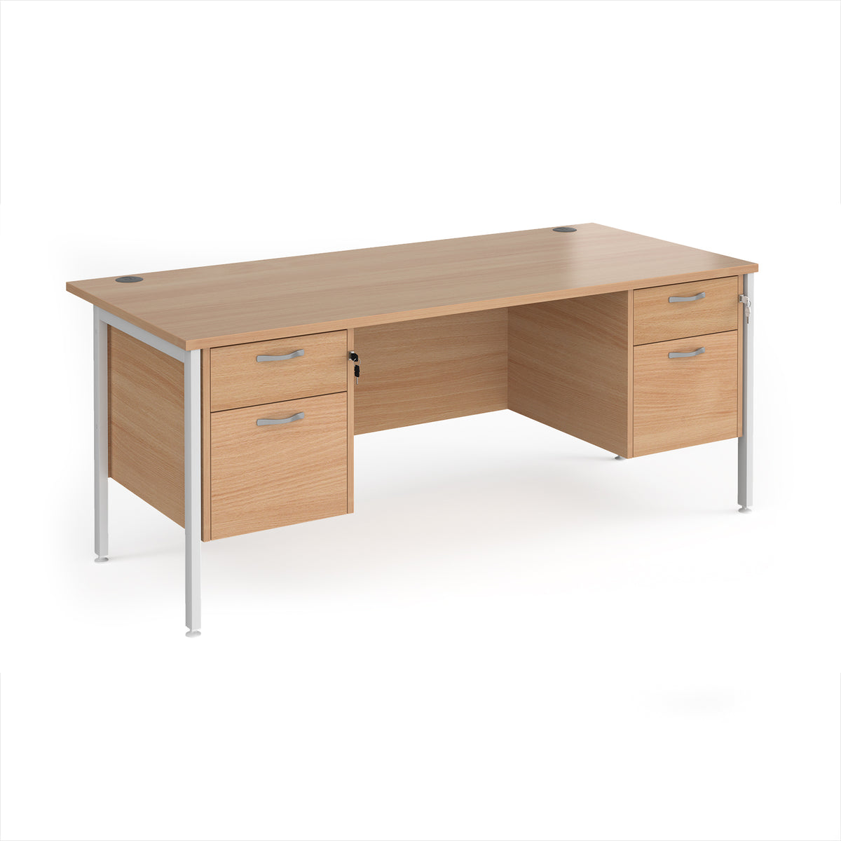 Maestro 25 straight desk 1800mm x 800mm with two x 2 drawer pedestals - white H-frame leg, Beech top - view 1