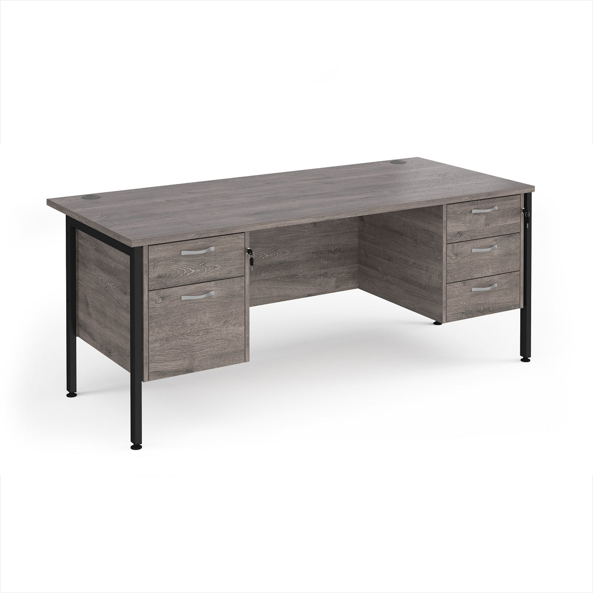 Maestro 25 straight desk 1800mm x 800mm with 2 and 3 drawer pedestals - black H-frame leg, Grey Oak Top - view 1