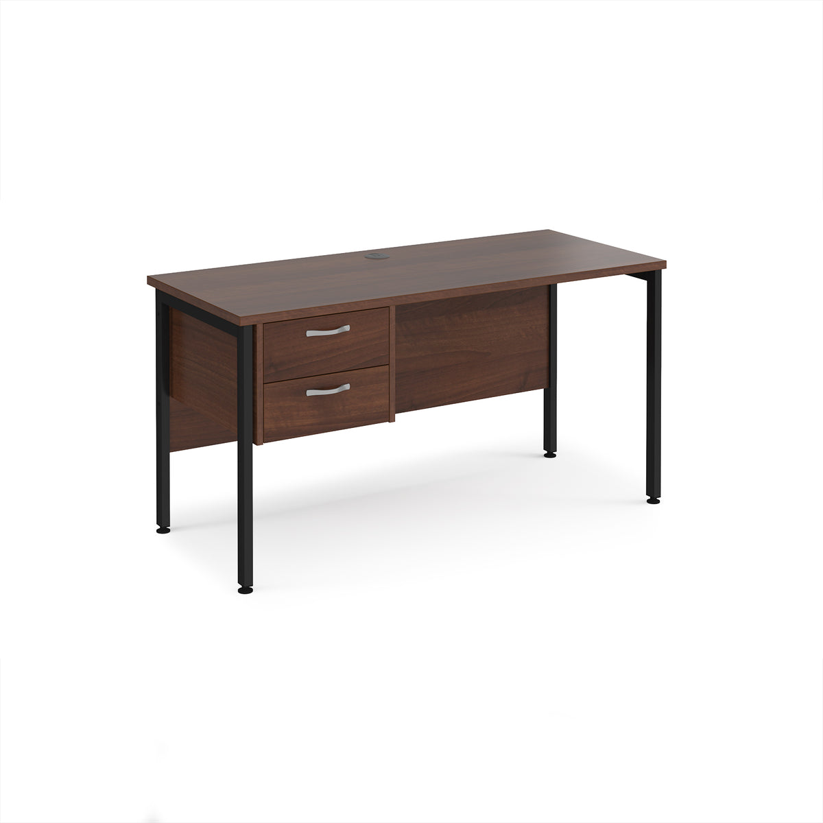 Maestro 25 straight desk 1400mm x 600mm with 2 drawer pedestal - black H-frame leg, Walnut top - view 1