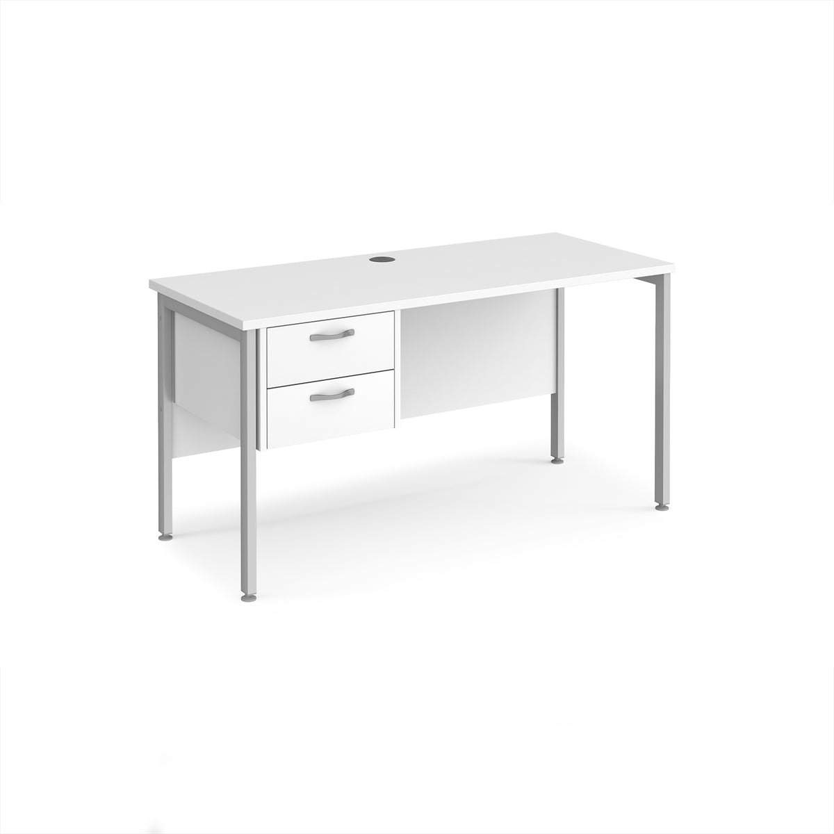 Maestro 25 straight desk 1400mm x 600mm with 2 drawer pedestal - silver H-frame leg, White Top - view 1