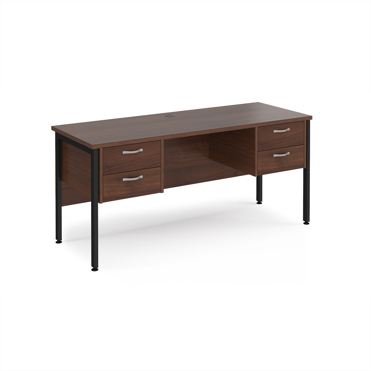 Maestro 25 straight desk 1600mm x 600mm with two x 2 drawer pedestals - black H-frame leg, Walnut top - view 1