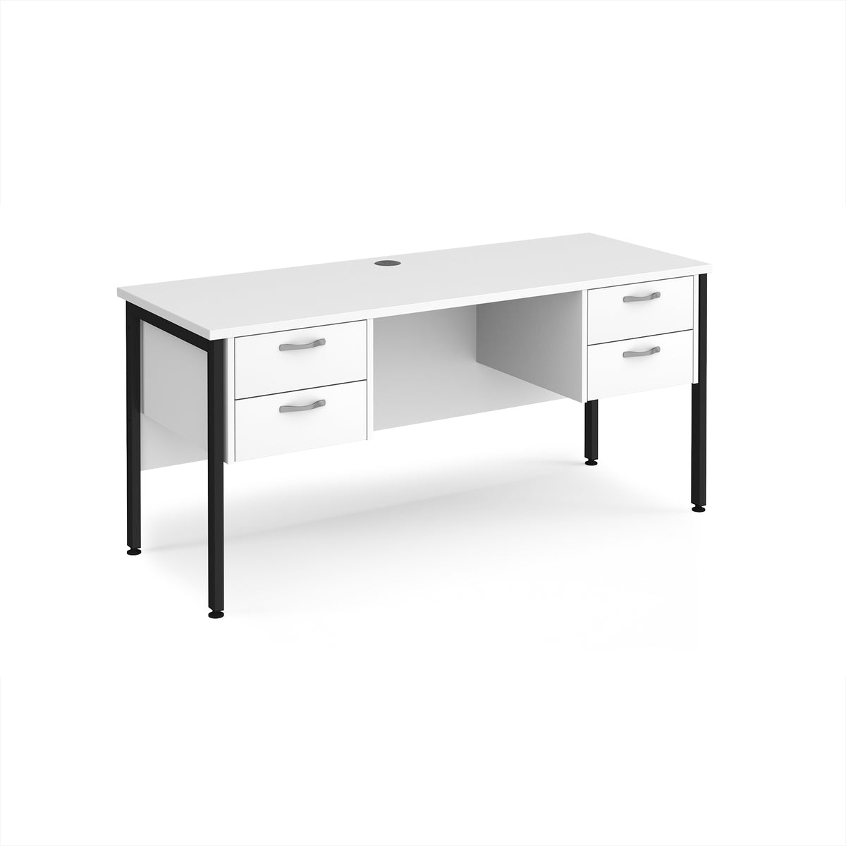 Maestro 25 straight desk 1600mm x 600mm with two x 2 drawer pedestals - black H-frame leg, White Top - view 1