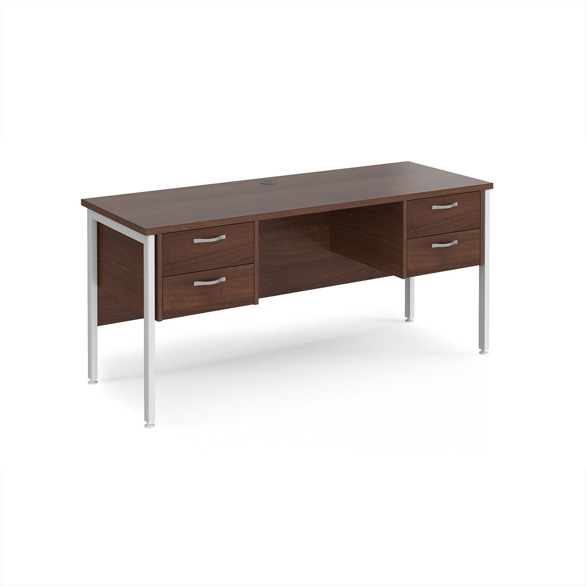 Maestro 25 straight desk 1600mm x 600mm with two x 2 drawer pedestals - white H-frame leg, Walnut top - view 1