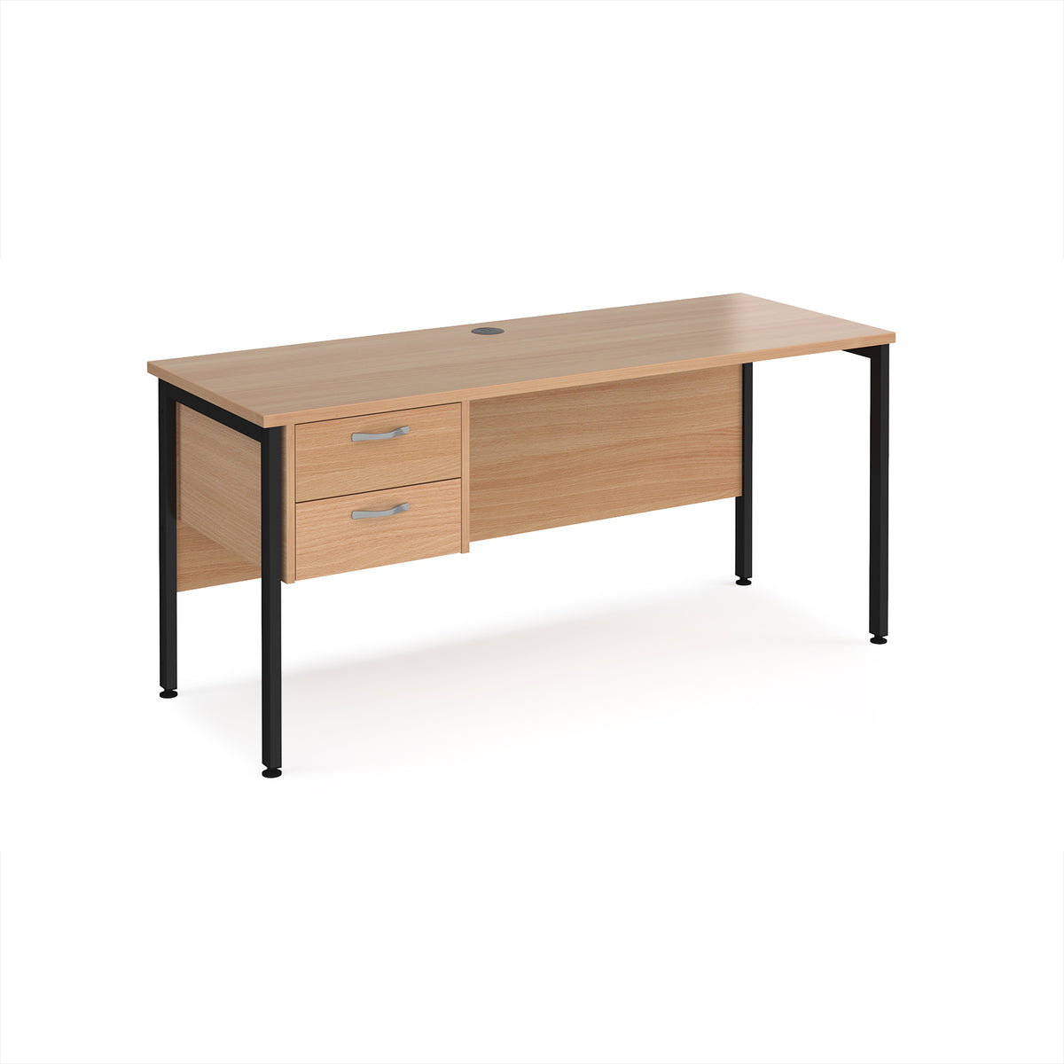 Maestro 25 straight desk 1600mm x 600mm with 2 drawer pedestal - black H-frame leg, Beech top - view 1