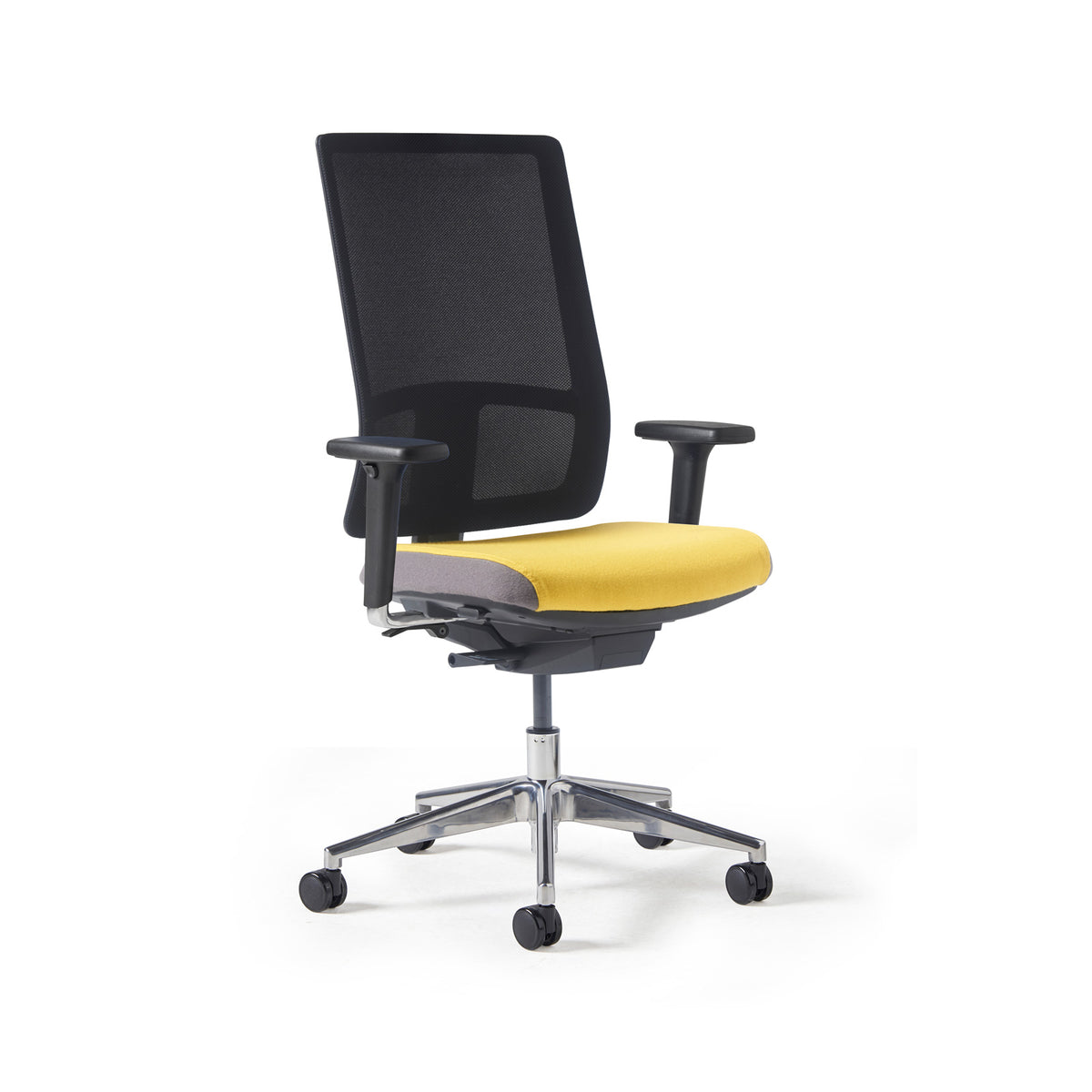 Miku mesh task chairs with integrated seat slide, back height adjustment, synchronised mechanism and 2D aluminium arms on a polished 5 star aluminium base - made to order - view 1