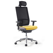 Miku mesh task chairs with integrated seat slide, back height adjustment, synchronised mechanism, head rest and 2D aluminium arms on a polished 5 star aluminium base - made to order - view 1
