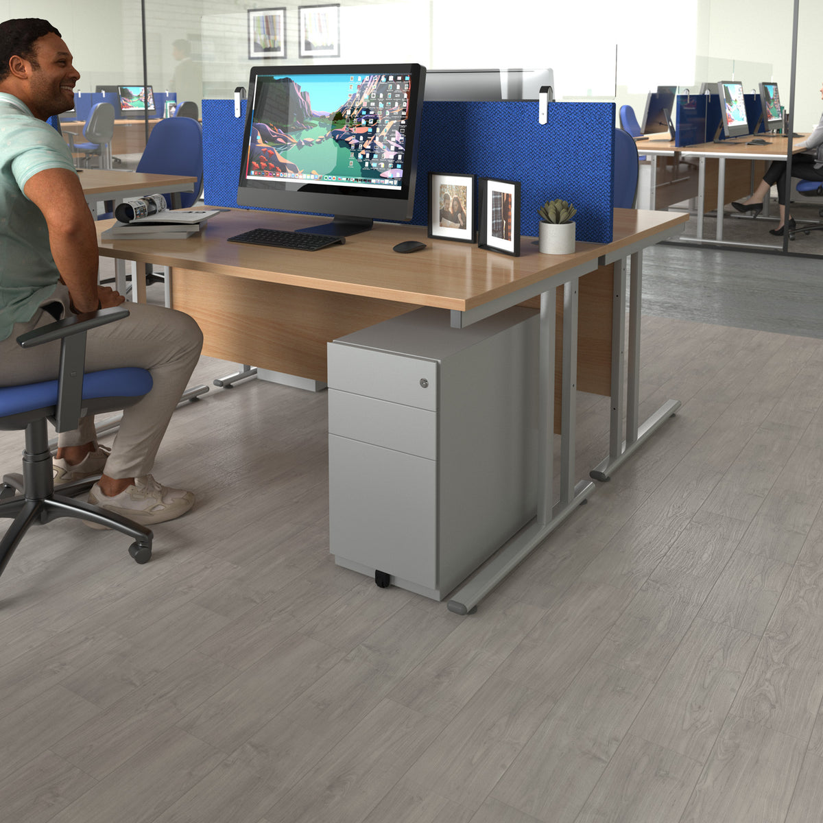 Bisley slimline steel pedestal 300mm wide - silver - view 2