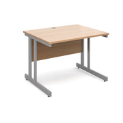 Momento straight desk 1000mm x 800mm - silver cantilever frame, Beech top - view 1