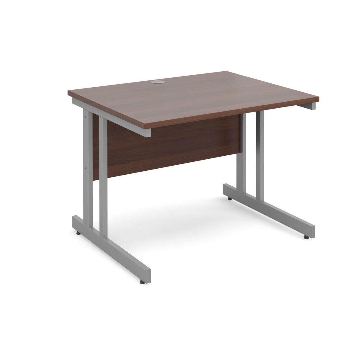 Momento straight desk 1000mm x 800mm - silver cantilever frame, Walnut top - view 1