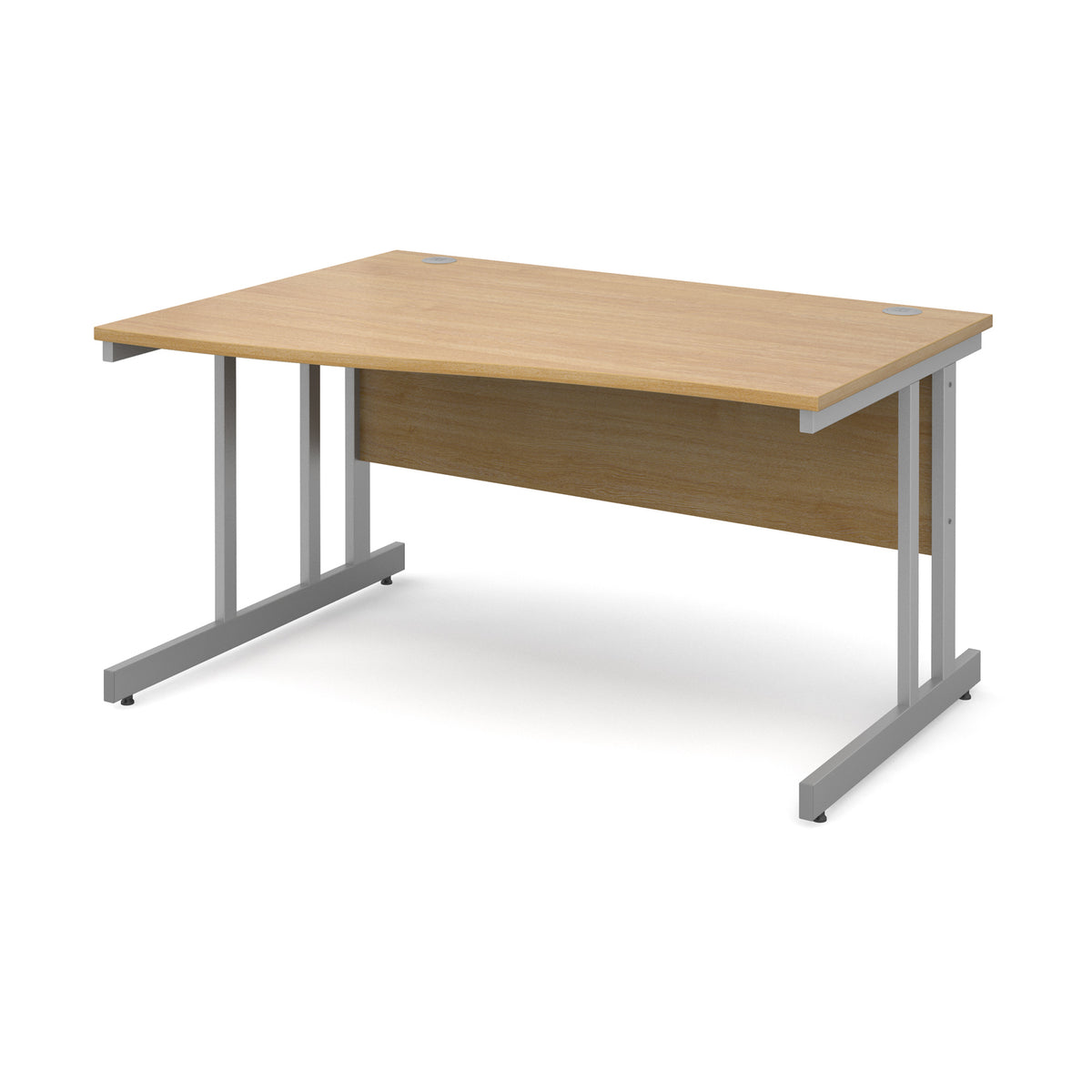 Momento left hand wave desk 1400mm - silver cantilever frame, Oak Top - view 1