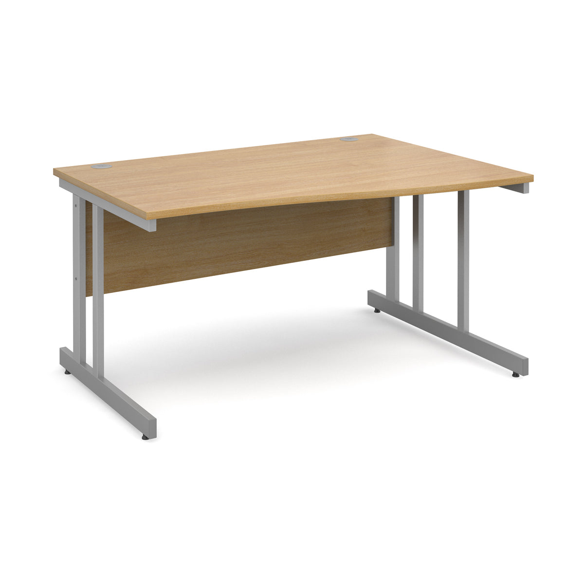 Momento right hand wave desk 1400mm - silver cantilever frame, Oak Top - view 1