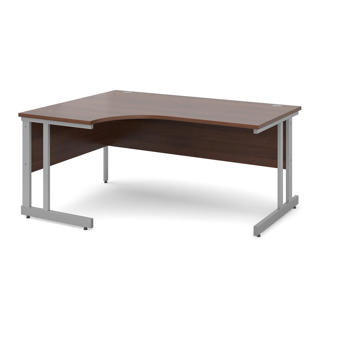 Momento left hand ergonomic desk 1600mm - silver cantilever frame, Walnut top - view 1