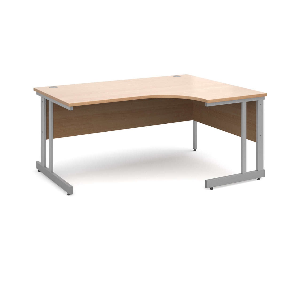 Momento right hand ergonomic desk 1600mm - silver cantilever frame, Beech top - view 1