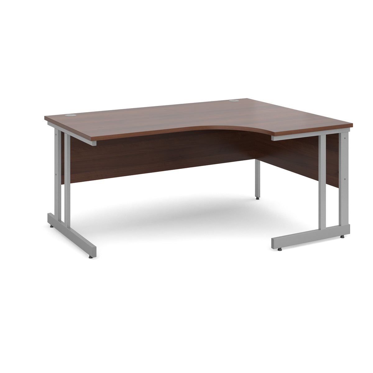 Momento right hand ergonomic desk 1600mm - silver cantilever frame, Walnut top - view 1