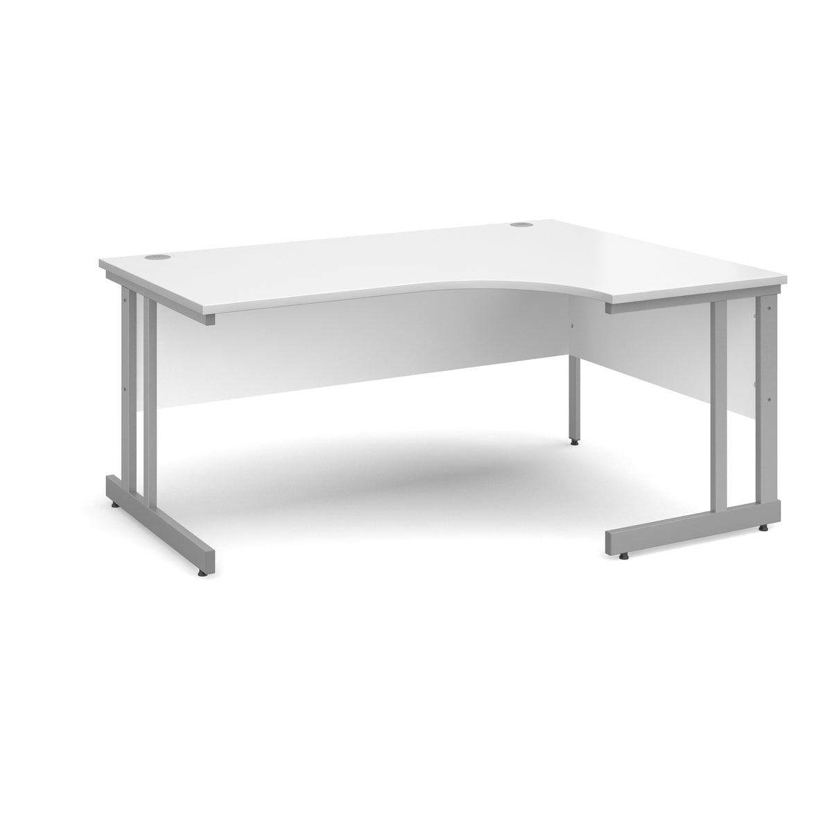 Momento right hand ergonomic desk 1600mm - silver cantilever frame, White Top - view 1