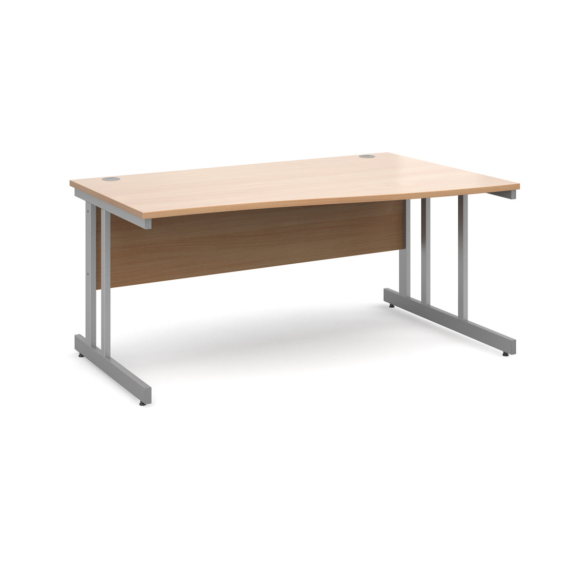 Momento right hand wave desk 1600mm - silver cantilever frame, Beech top - view 1