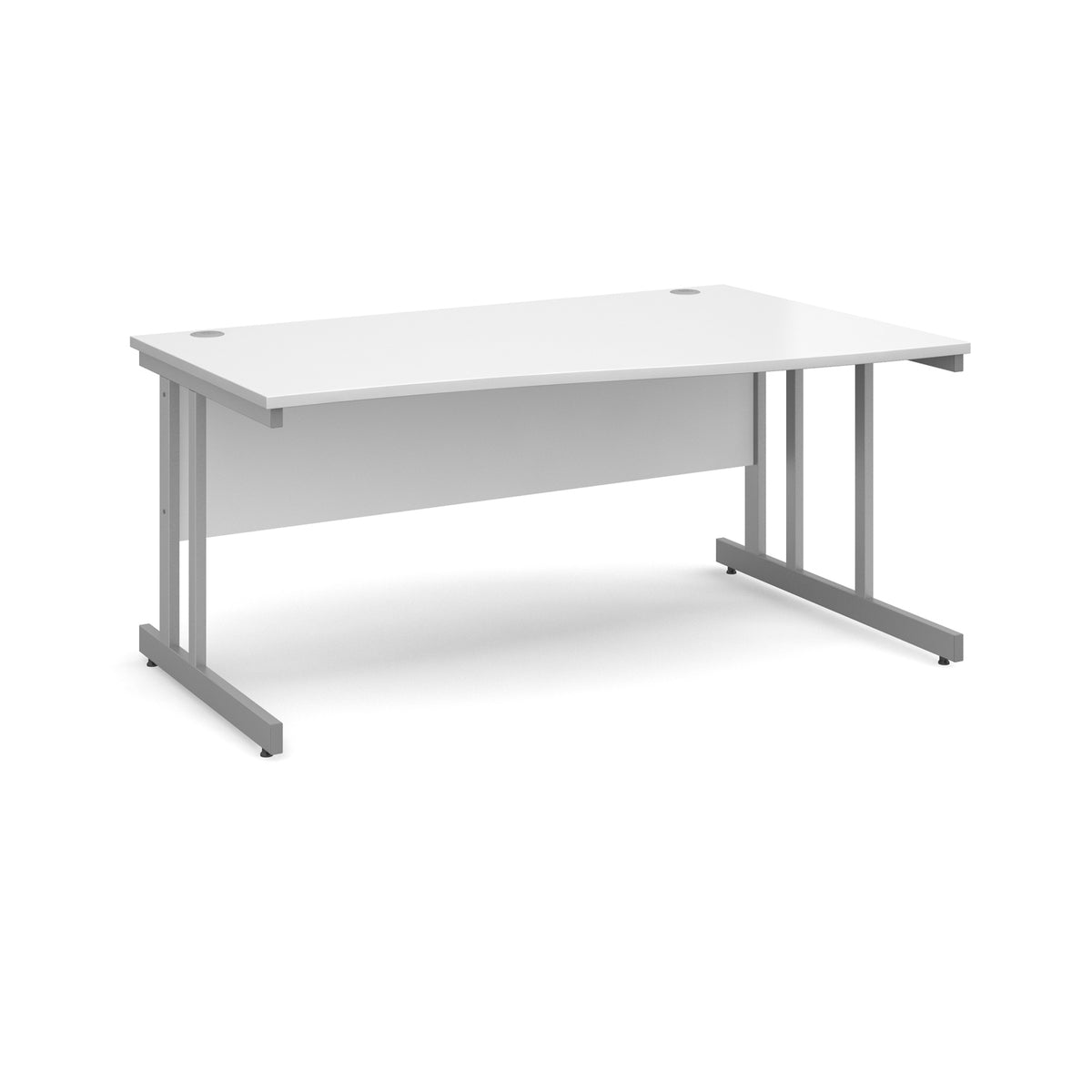 Momento right hand wave desk 1600mm - silver cantilever frame, White Top - view 1