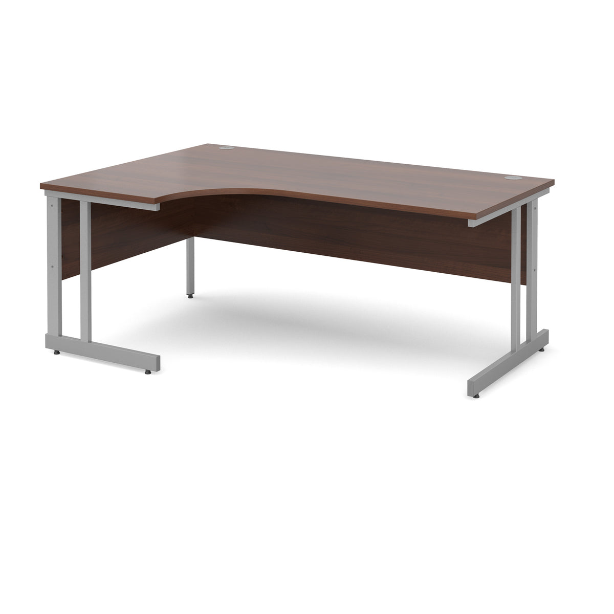 Momento left hand ergonomic desk 1800mm - silver cantilever frame, Walnut top - view 1