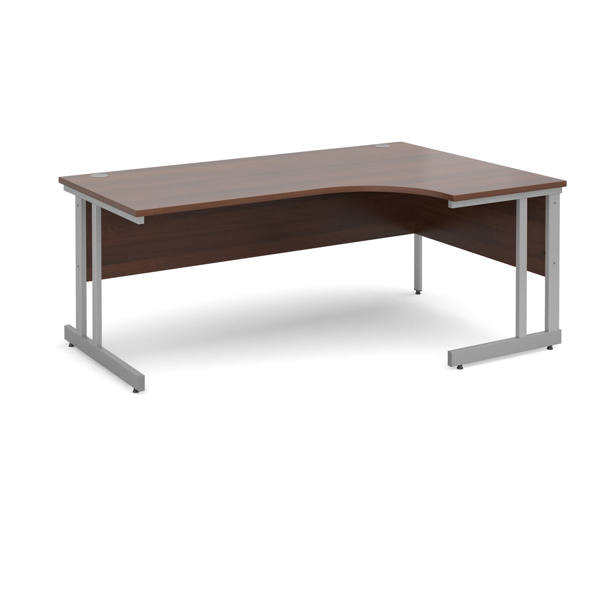 Momento right hand ergonomic desk 1800mm - silver cantilever frame, Walnut top - view 1