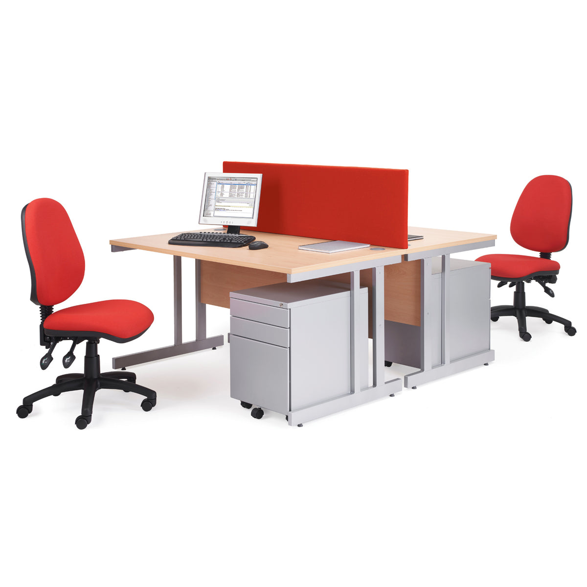 Momento right hand ergonomic desk 1400mm - silver cantilever frame, Beech top - view 3